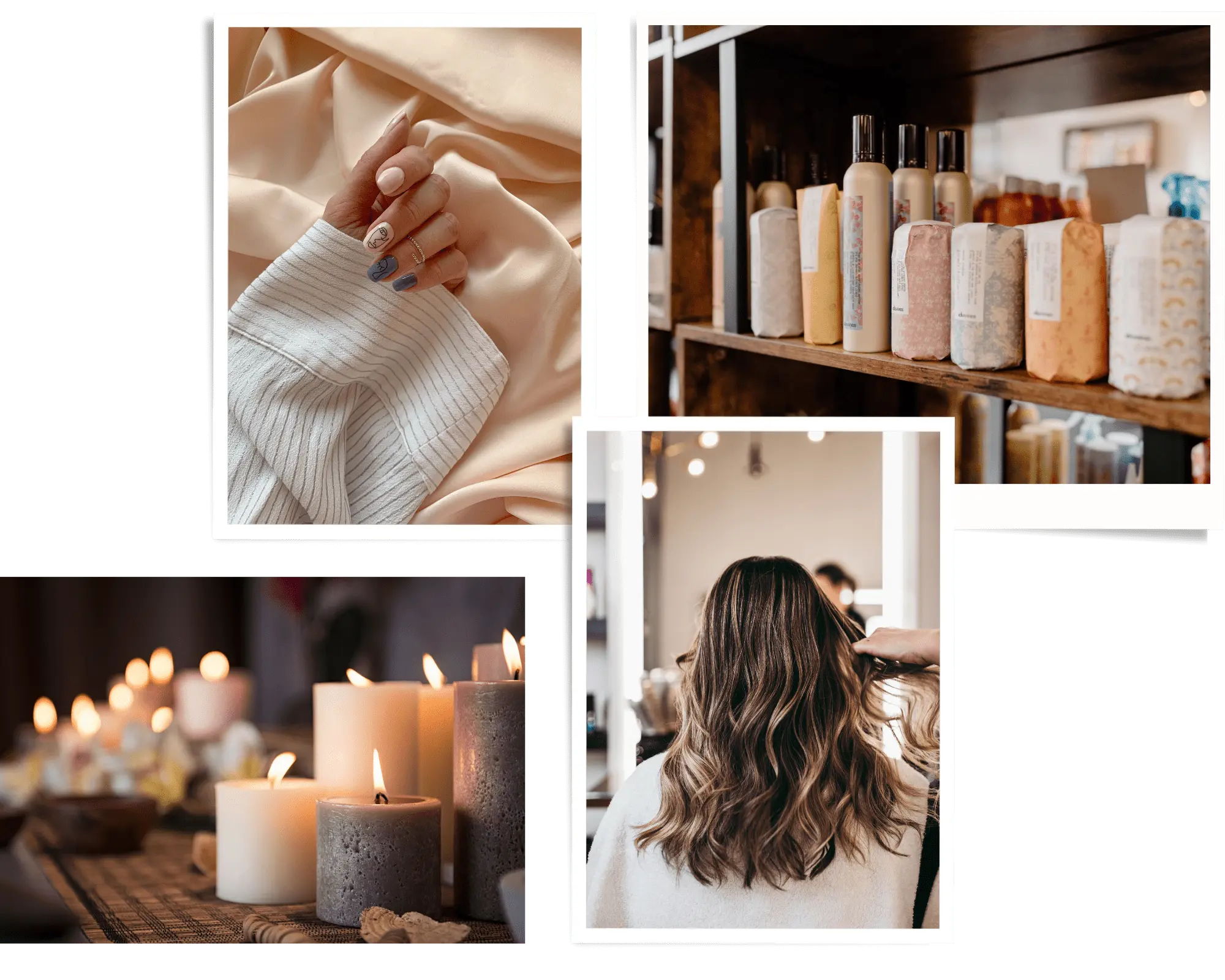 Hair stylist, nail art, retail shelves, and relaxing candles at Oscar Giovanni Salon